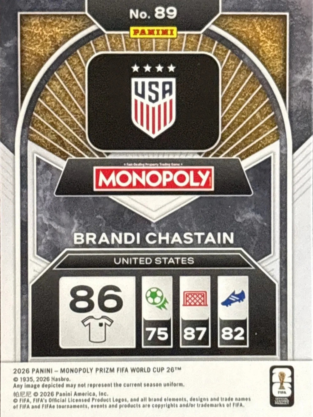 Panini Monopoly Brandi Chastain Soccer Card